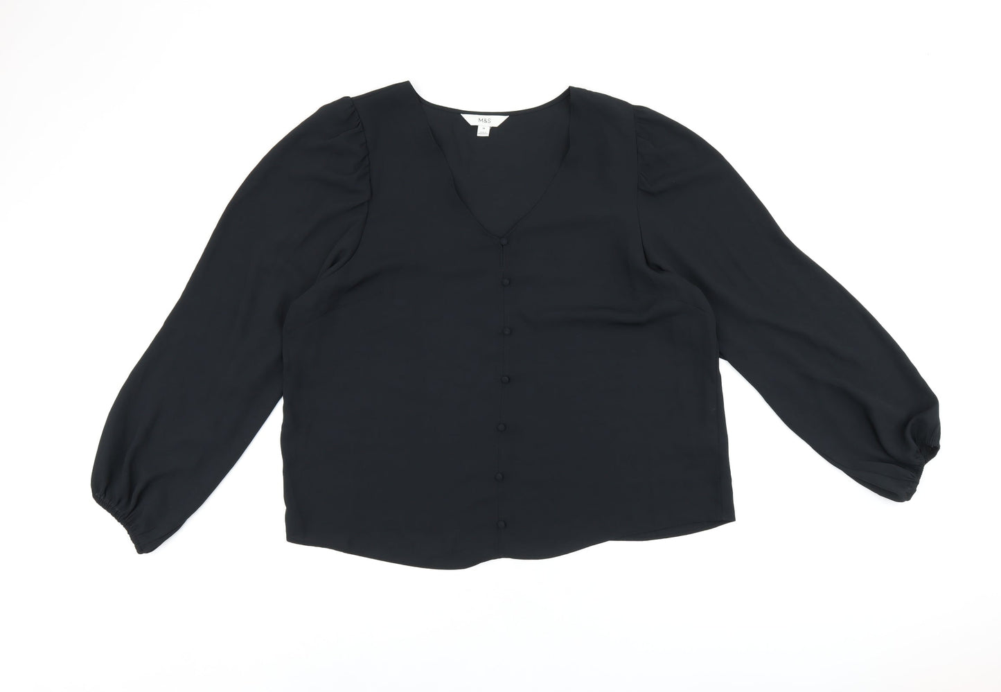 Marks and Spencer Womens Black Polyester Basic Blouse Size 18 V-Neck - Button Detail