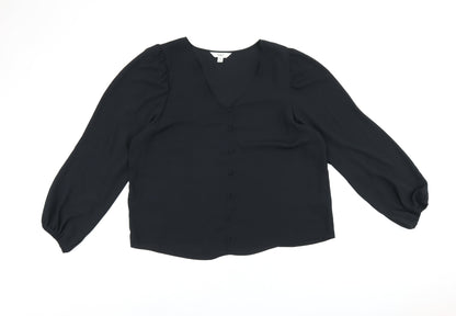 Marks & Spencer Womens Black Polyester Basic Blouse Size 18 V-Neck - Button Detail