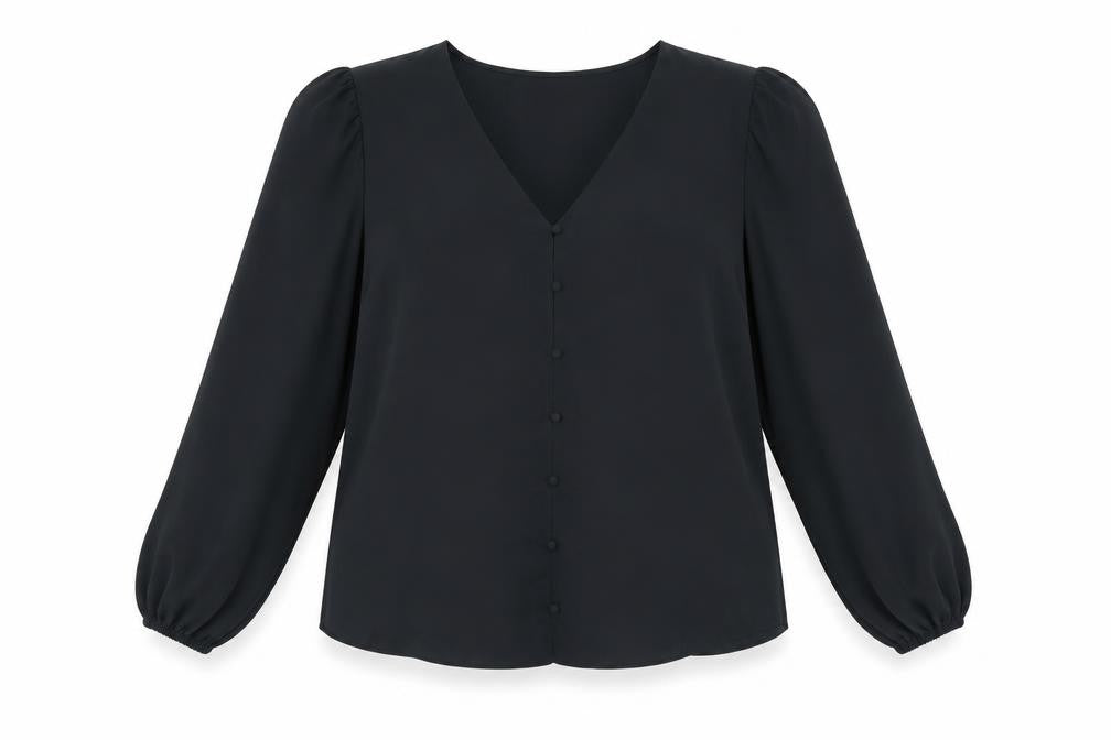 Marks & Spencer Womens Black Polyester Basic Blouse Size 18 V-Neck - Button Detail