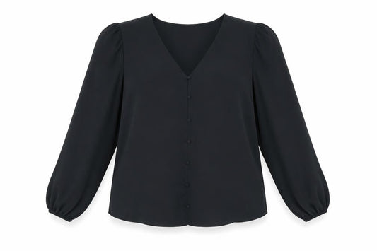 Marks and Spencer Womens Black Polyester Basic Blouse Size 18 V-Neck - Button Detail