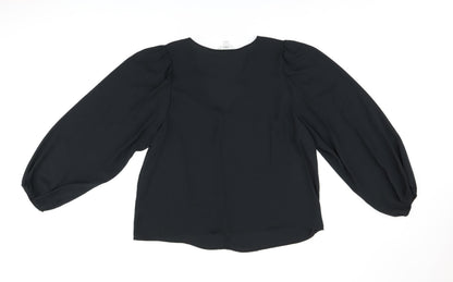 Marks & Spencer Womens Black Polyester Basic Blouse Size 18 V-Neck - Button Detail