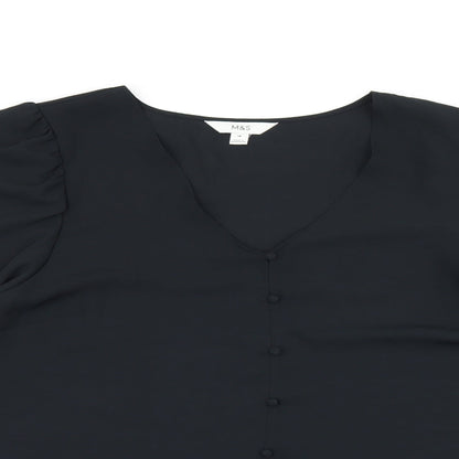Marks & Spencer Womens Black Polyester Basic Blouse Size 18 V-Neck - Button Detail