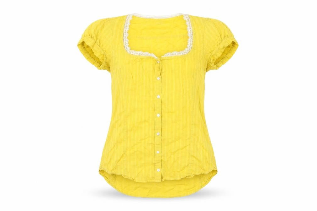 Tiger of Sweden Womens Yellow Geometric Cotton Basic Button-Up Size 10 Scoop Neck
