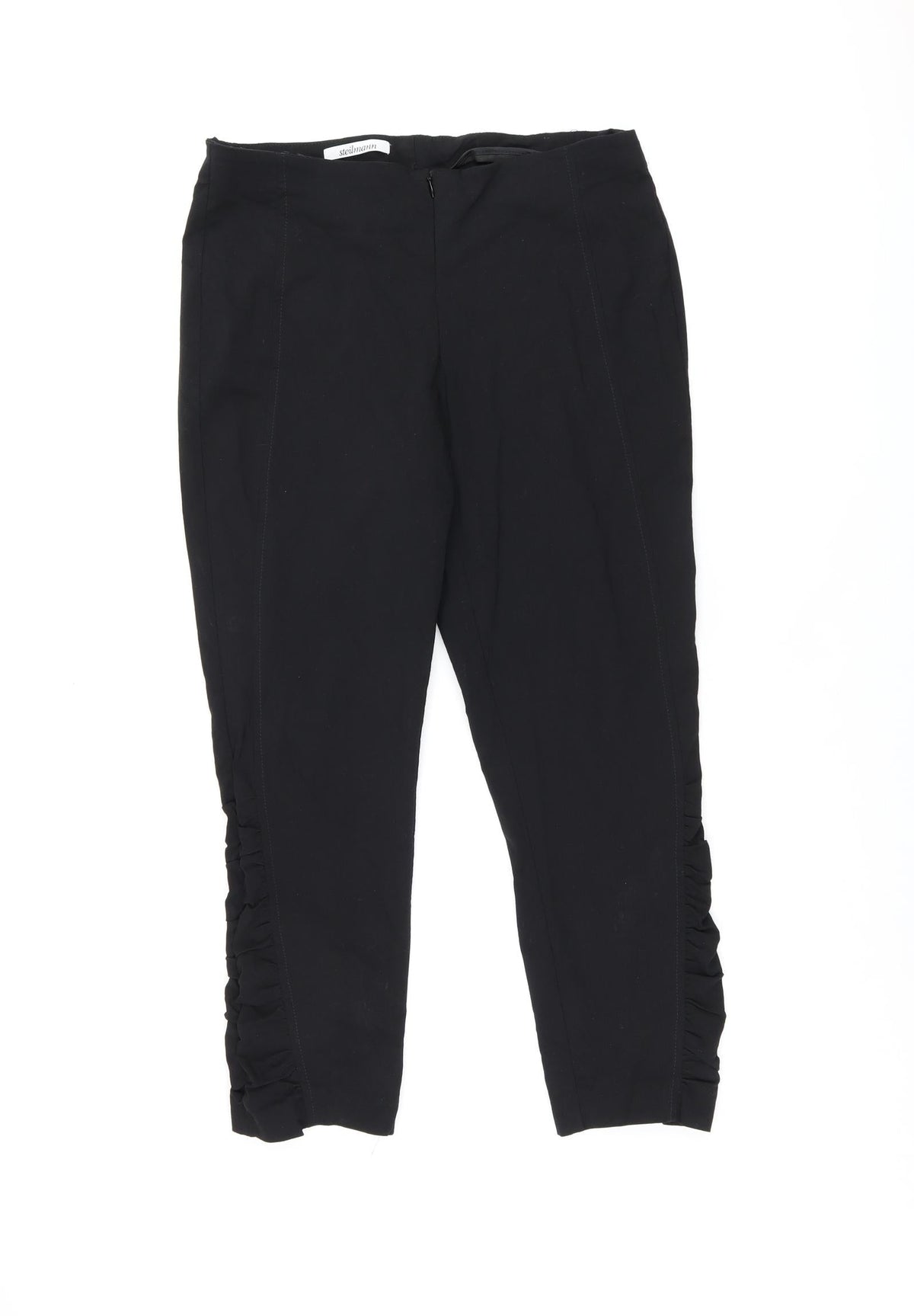 Steilmann Womens Black Cotton Cropped Trousers Size 12 L23.5 in Regular Zip