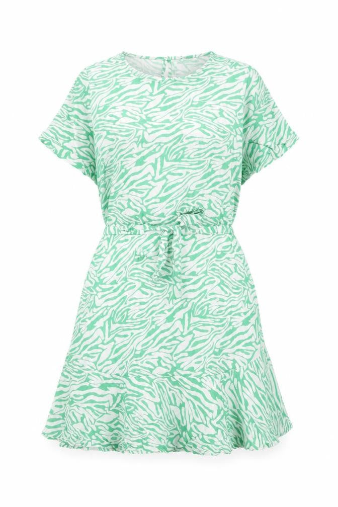 Marks & Spencer Womens Green Animal Print Viscose Skater Dress Size 12 Round Neck Button - Zebra Print, Belted