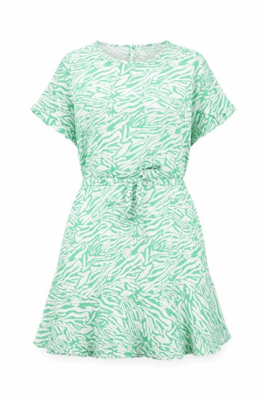 Marks & Spencer Womens Green Animal Print Viscose Skater Dress Size 12 Round Neck Button - Zebra Print, Belted