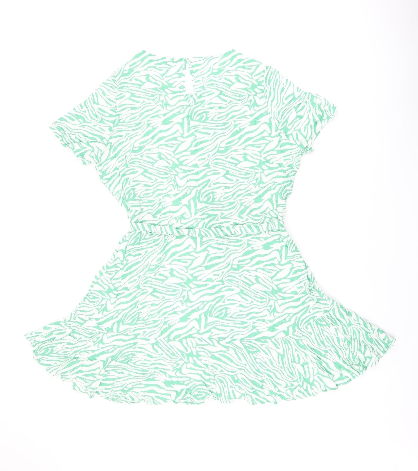 Marks and Spencer Womens Green Animal Print Viscose Skater Dress Size 12 Round Neck Button - Zebra Print, Belted