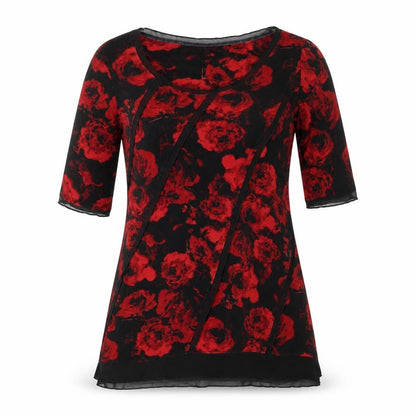 Per Una Womens Black Floral Polyester Basic Blouse Size 10 Scoop Neck