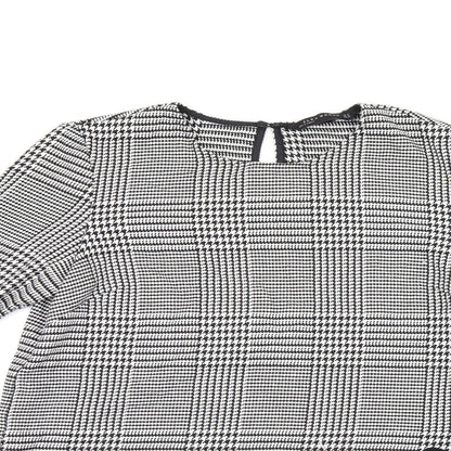 Zara Womens Grey Geometric Polyester Basic Blouse Size M Round Neck - Houndstooth Pattern Crochet Details
