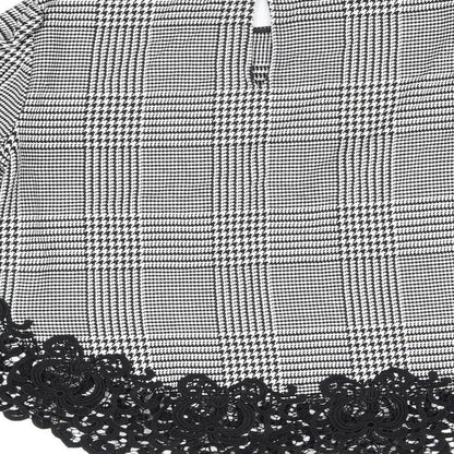 Zara Womens Grey Geometric Polyester Basic Blouse Size M Round Neck - Houndstooth Pattern Crochet Details