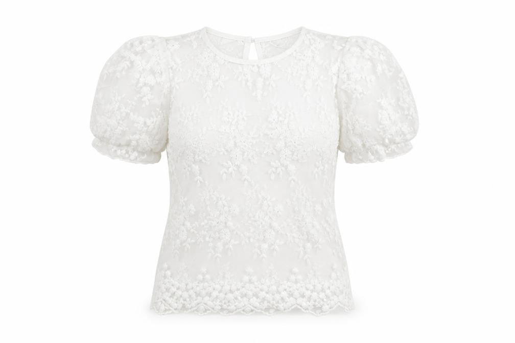 Lipsy Womens White Floral Polyester Basic Blouse Size 10 Round Neck - Sheer