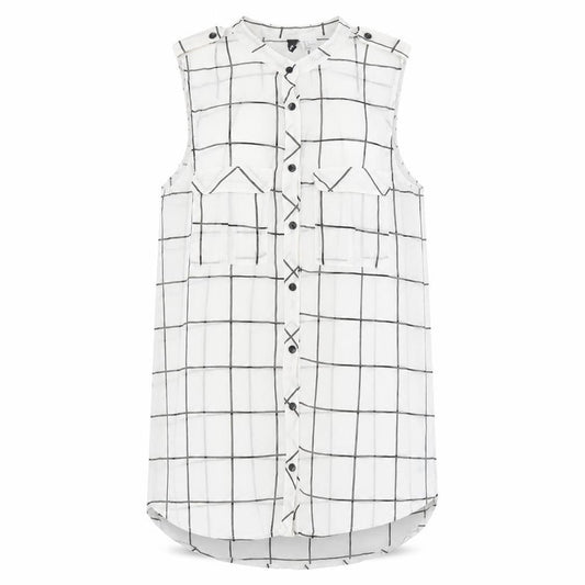 H&M Womens White Geometric Polyester Tunic Tank Size 4 Round Neck - Sheer