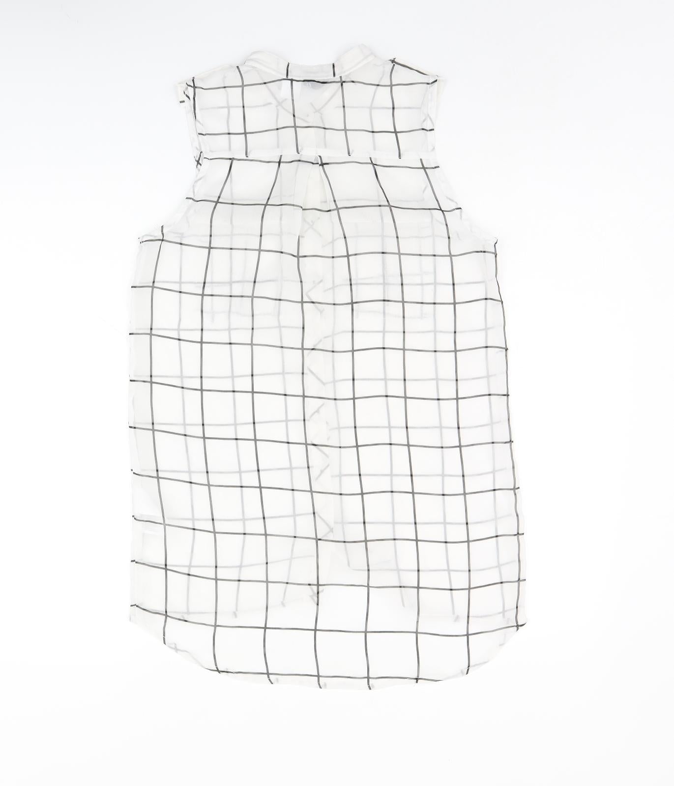 H&M Womens White Geometric Polyester Tunic Tank Size 4 Round Neck - Sheer