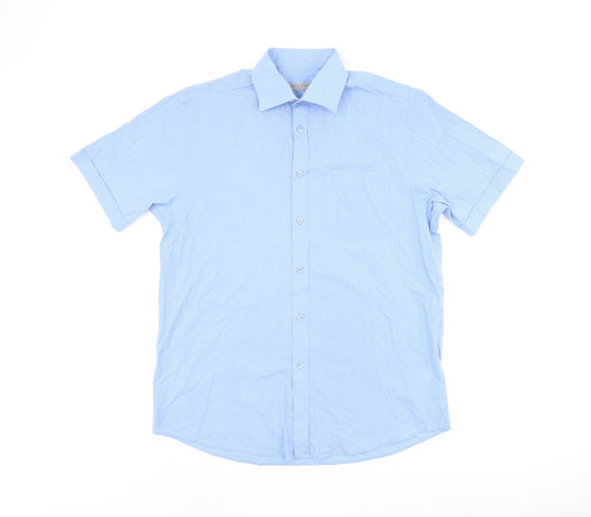 Jack Reid Mens Blue Polyester Button-Up Size 39 Collared Button