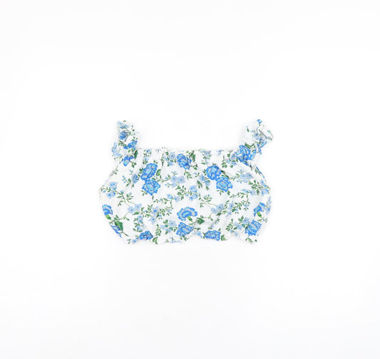 Topshop Womens White Floral Polyester Cropped Tank Size 10 Square Neck