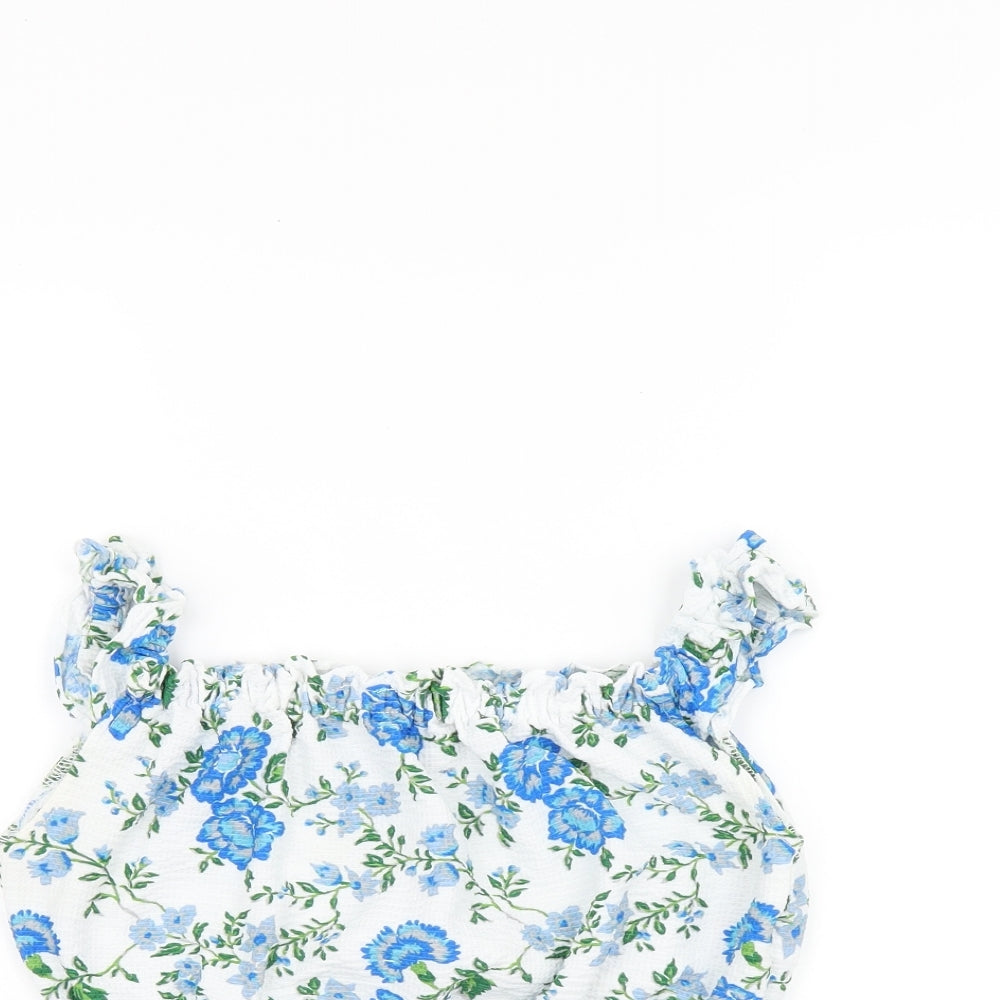 Topshop Womens White Floral Polyester Cropped Tank Size 10 Square Neck