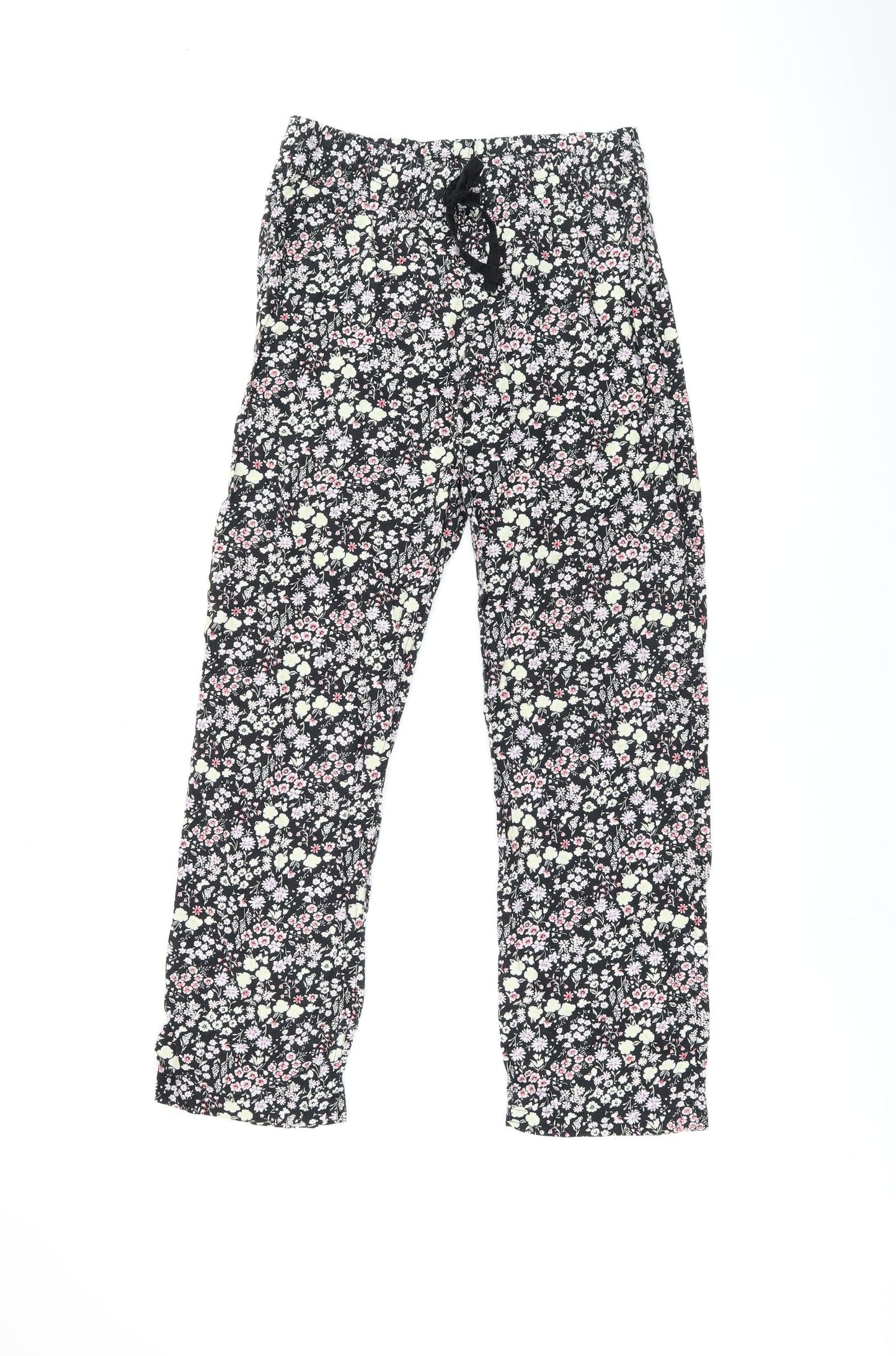 Gap Womens Black Floral Cotton Trousers Size S L29 in Regular Drawstring