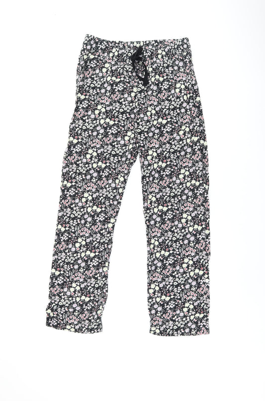 Gap Womens Black Floral Cotton Trousers Size S L29 in Regular Drawstring