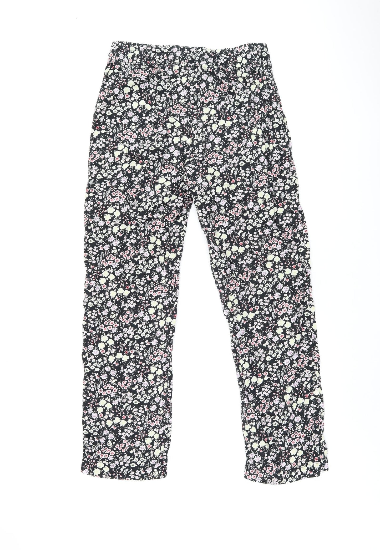 Gap Womens Black Floral Cotton Trousers Size S L29 in Regular Drawstring