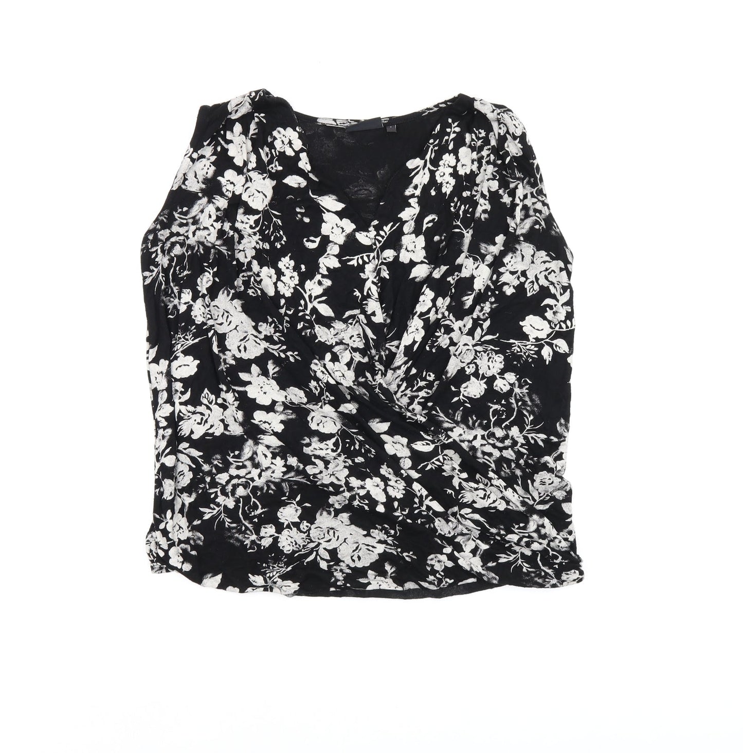 NEXT Womens Black Floral Viscose Basic Tank Size 8 V-Neck