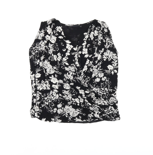 NEXT Womens Black Floral Viscose Basic Tank Size 8 V-Neck