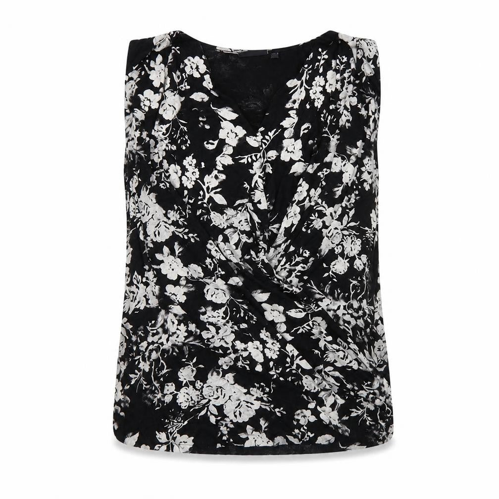 NEXT Womens Black Floral Viscose Basic Tank Size 8 V-Neck