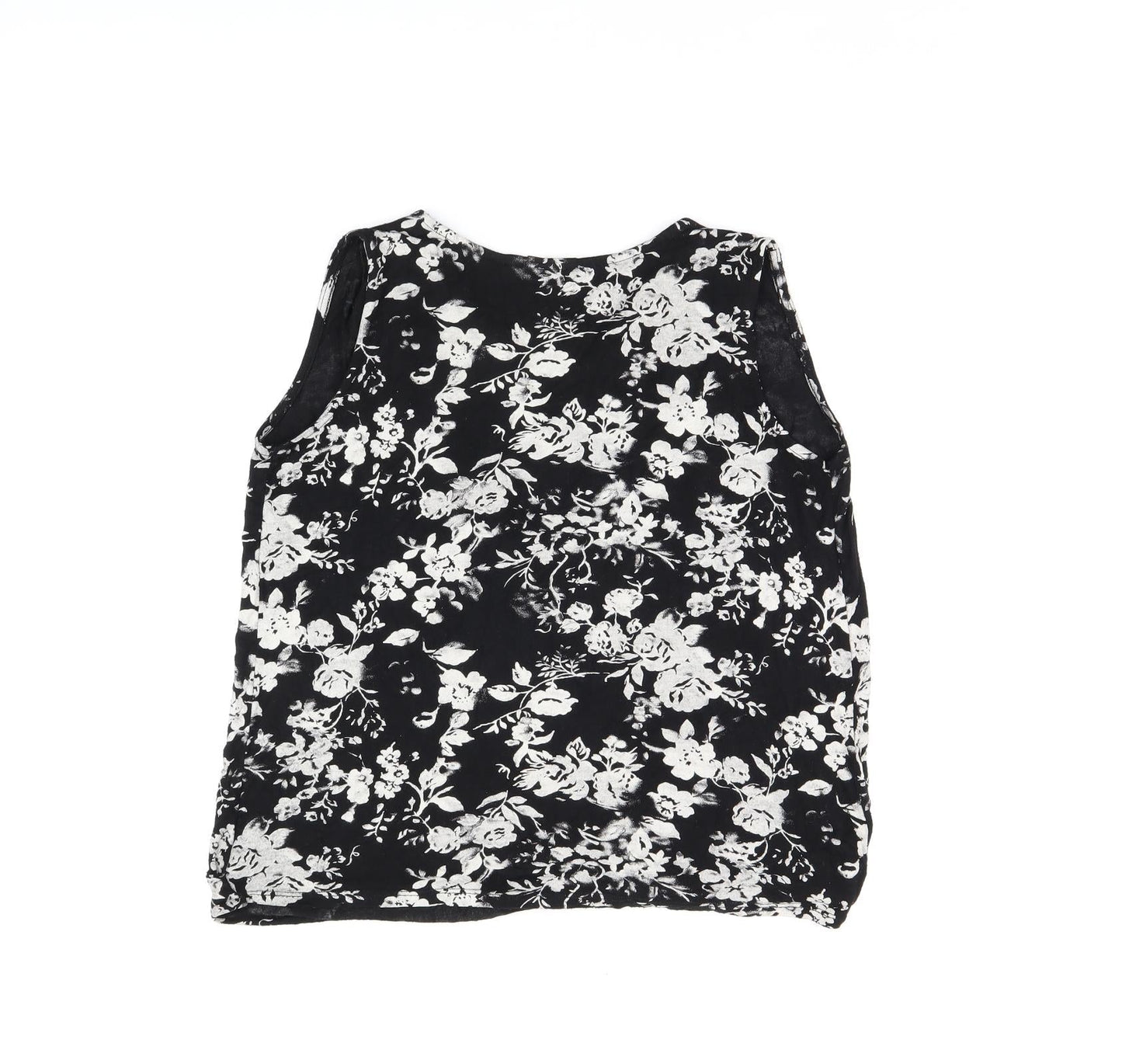 NEXT Womens Black Floral Viscose Basic Tank Size 8 V-Neck