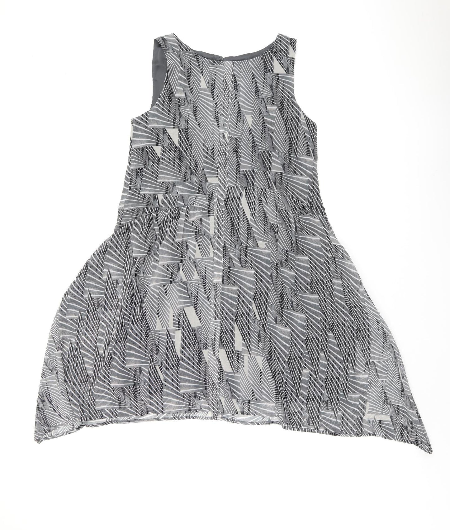 Mint Velvet Womens Grey Geometric Polyester A-Line Size 10 Boat Neck Button