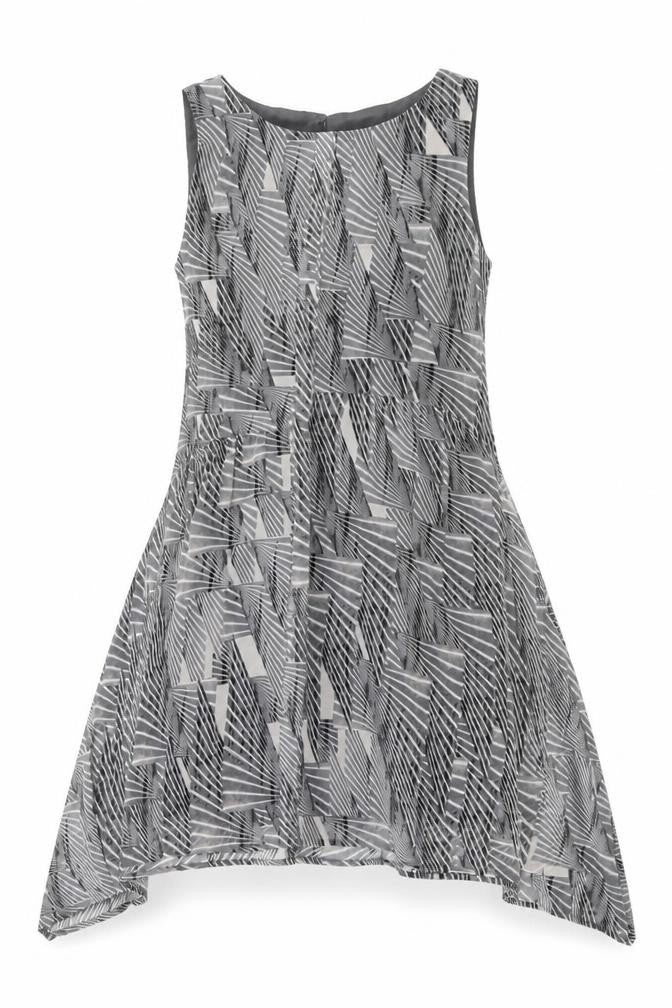 Mint Velvet Womens Grey Geometric Polyester A-Line Size 10 Boat Neck Button