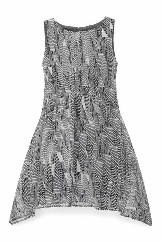 Mint Velvet Womens Grey Geometric Polyester A-Line Size 10 Boat Neck Button