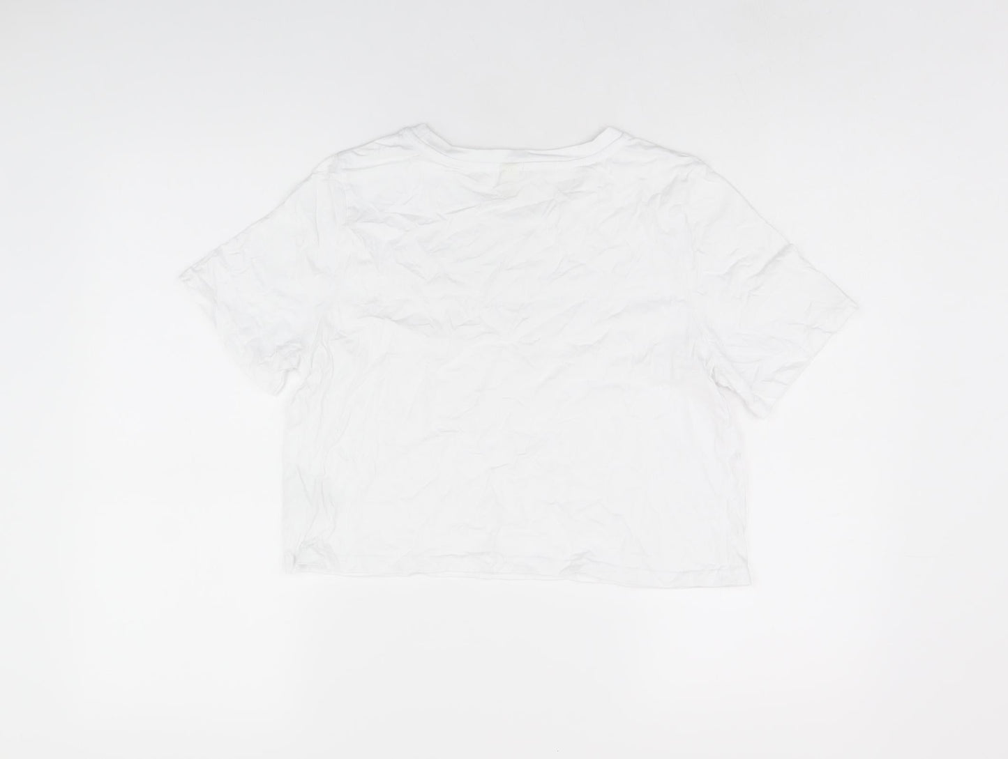 River Island Womens White Cotton Cropped T-Shirt Size 12 Round Neck