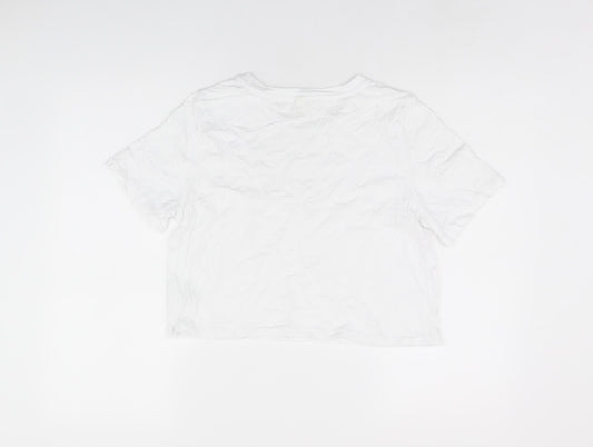 River Island Womens White Cotton Cropped T-Shirt Size 12 Round Neck