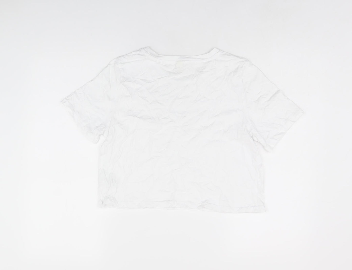 River Island Womens White Cotton Cropped T-Shirt Size 12 Round Neck