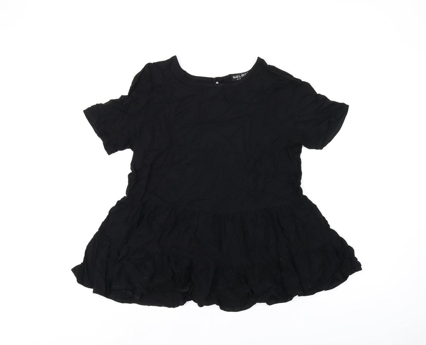 Select Womens Black Viscose Basic Blouse Size 12 Round Neck