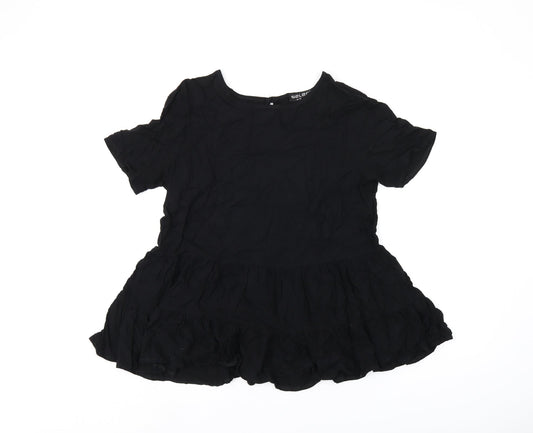 Select Womens Black Viscose Basic Blouse Size 12 Round Neck