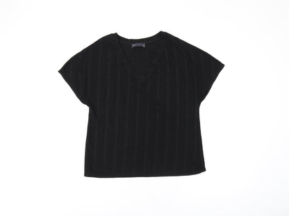 Marks & Spencer Womens Black Polyester Basic T-Shirt Size 8 V-Neck