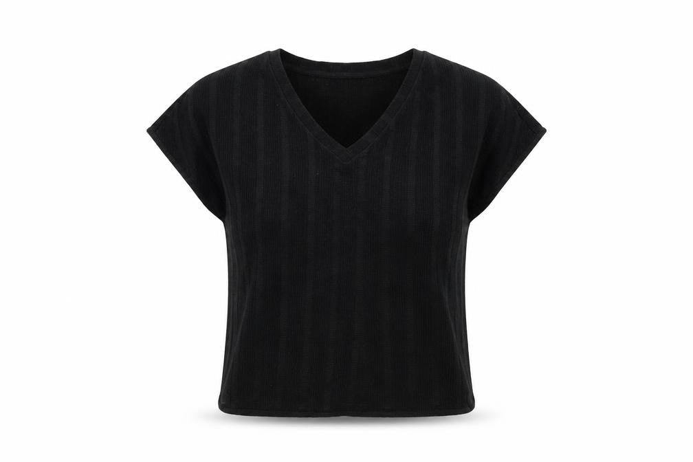 Marks & Spencer Womens Black Polyester Basic T-Shirt Size 8 V-Neck