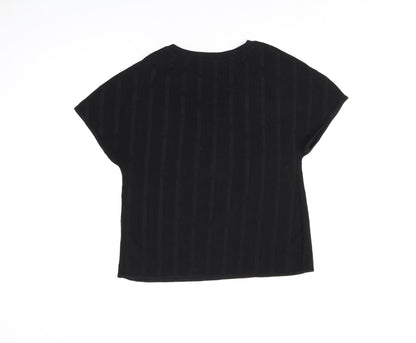 Marks & Spencer Womens Black Polyester Basic T-Shirt Size 8 V-Neck