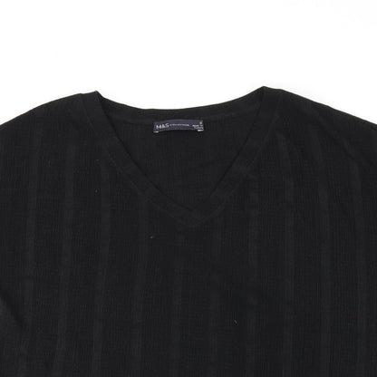 Marks & Spencer Womens Black Polyester Basic T-Shirt Size 8 V-Neck