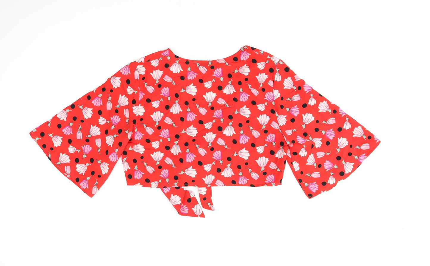 Topshop Womens Red Floral Polyester Cropped Blouse Size 12 V-Neck