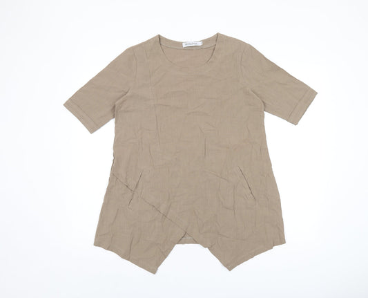 MissLook Womens Beige Polyester Basic T-Shirt Size S Round Neck