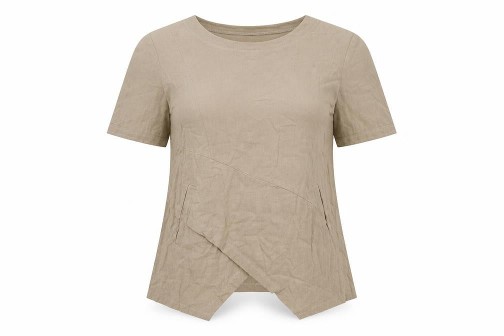 MissLook Womens Beige Polyester Basic T-Shirt Size S Round Neck