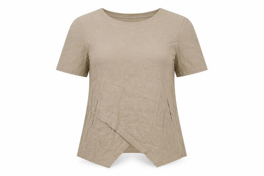 MissLook Womens Beige Polyester Basic T-Shirt Size S Round Neck