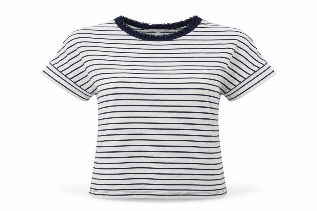 Oliver Bonas Womens Grey Striped Polyester Basic T-Shirt Size 8 Round Neck