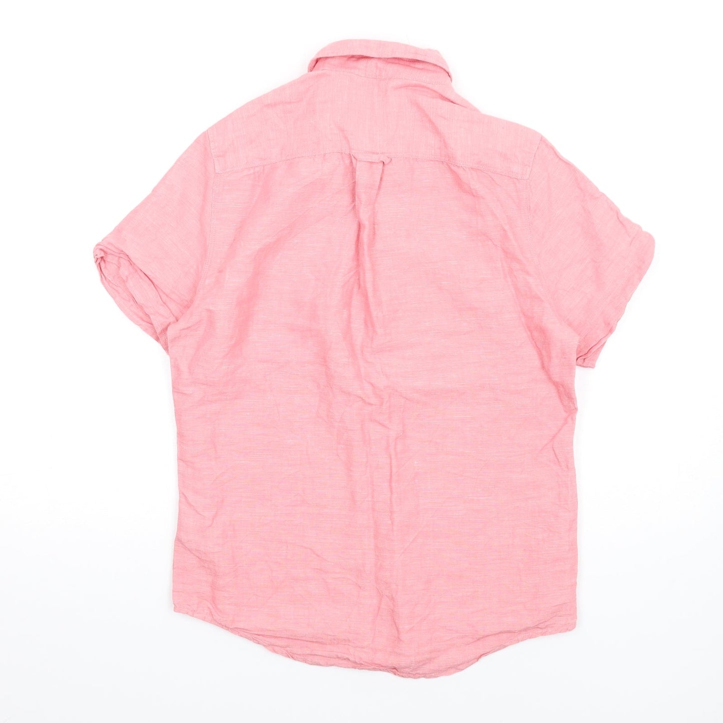 Burton Mens Pink Linen Button-Up Size S Collared Button