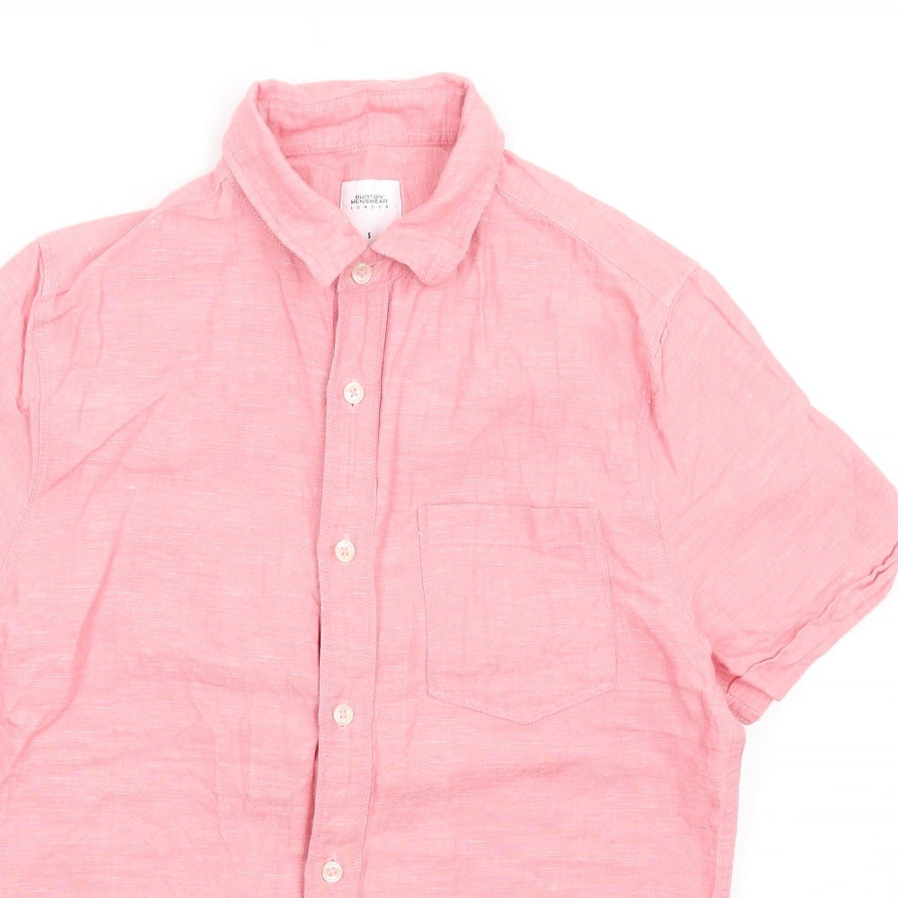 Burton Mens Pink Linen Button-Up Size S Collared Button