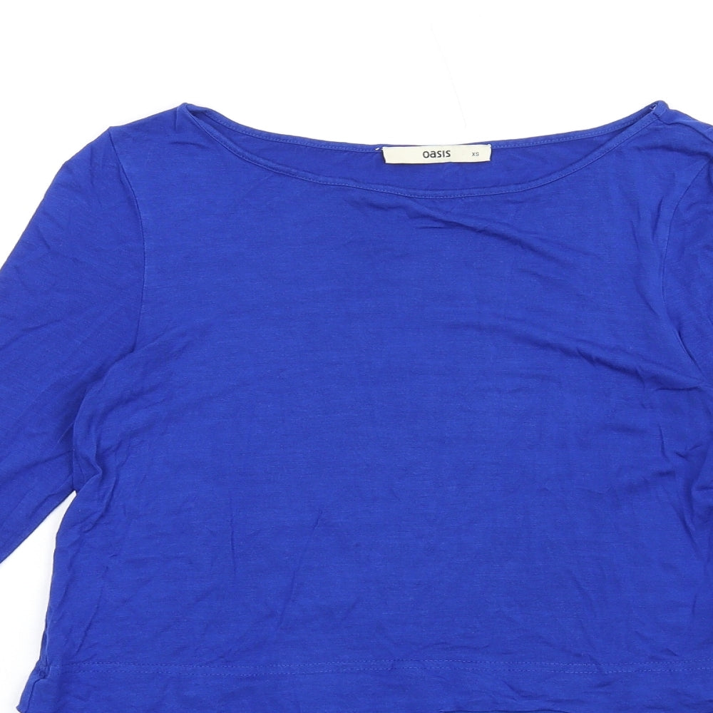 Oasis Womens Blue Viscose Basic T-Shirt Size XS Round Neck