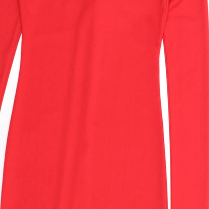 PRETTYLITTLETHING Womens Red Polyester Bodycon Size 8 Mock Neck Pullover