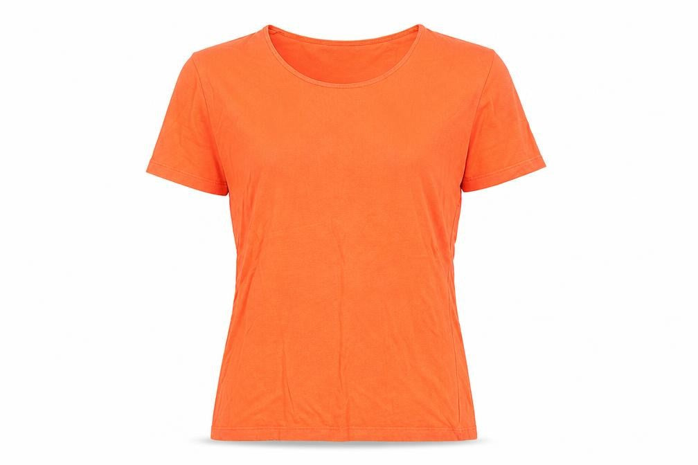 Jaegar Womens Orange Viscose Basic T-Shirt Size L Round Neck
