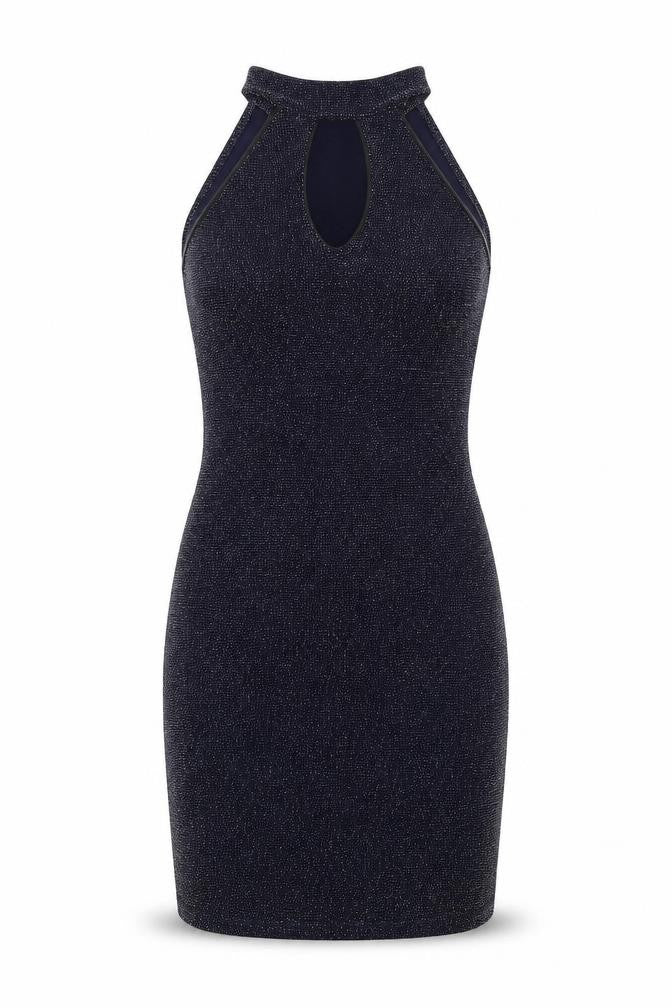 IX London Womens Blue Polyester Bodycon Size 12 Halter Button - Keyhole Neck
